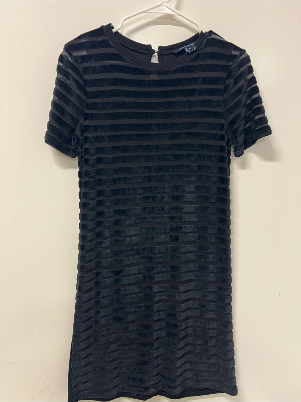 French Connection Dress, Striped, Black, Lined, Short Sleeve, XSmall, Knee Lengt